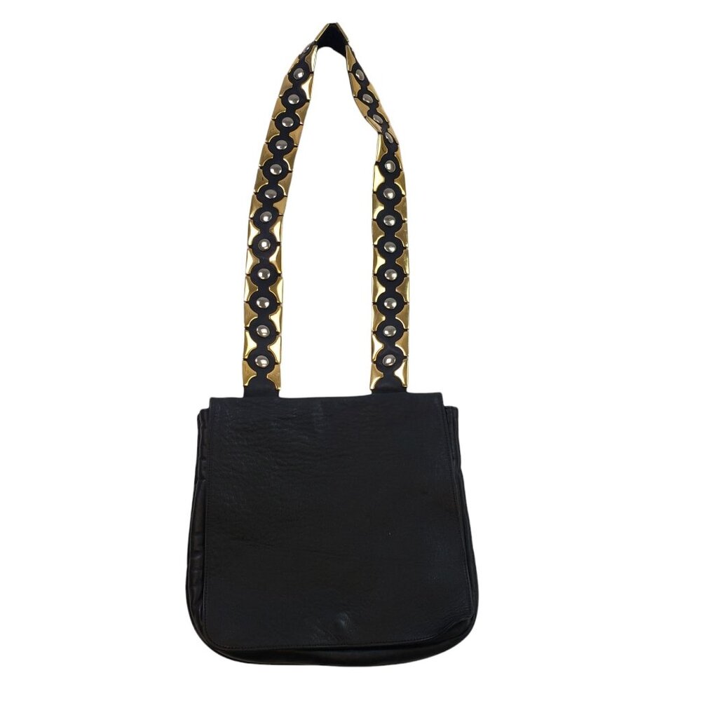 Jenny Tee Leather Flap Closure Crossbody Messenger Bag with Embellished Strap